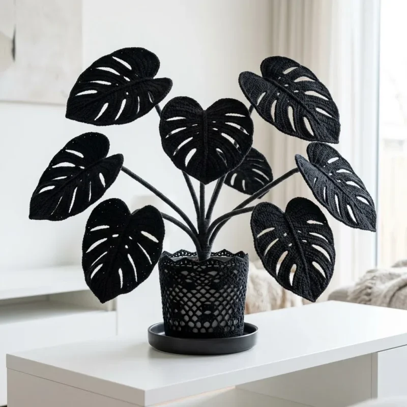 Crochet Black Monstera Plant Pattern for Modern Decor — photo 2