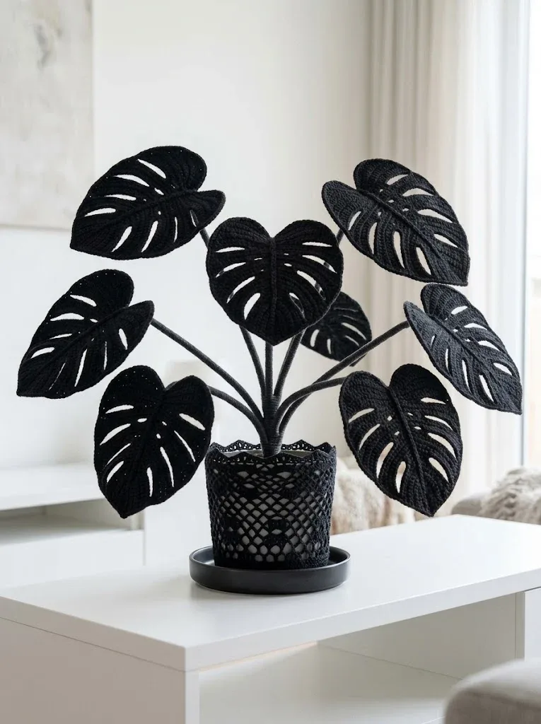 Crochet Black Monstera Plant Pattern for Modern Decor — photo 3