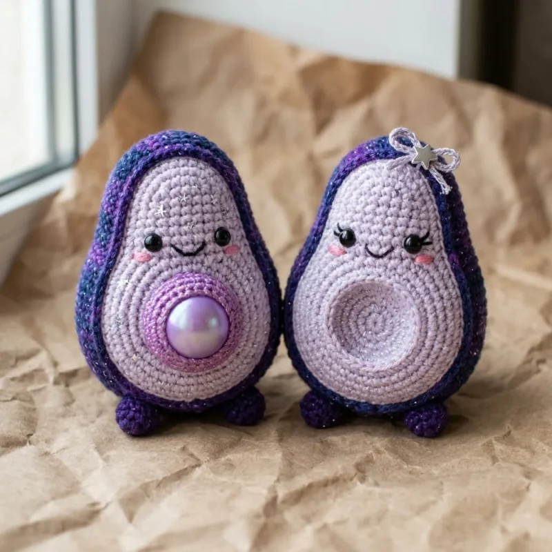 Cosmic galaxy avocado amigurumi pattern with sparkle yarn — photo 2