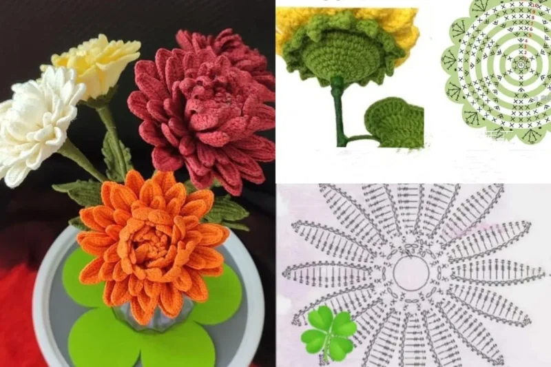 Crochet chrysanthemum flowers with simple layered petals — photo 2