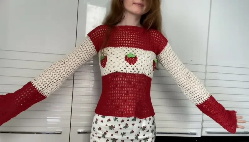 Strawberry Net Crochet Sweater With Streetwear Edge — photo 2