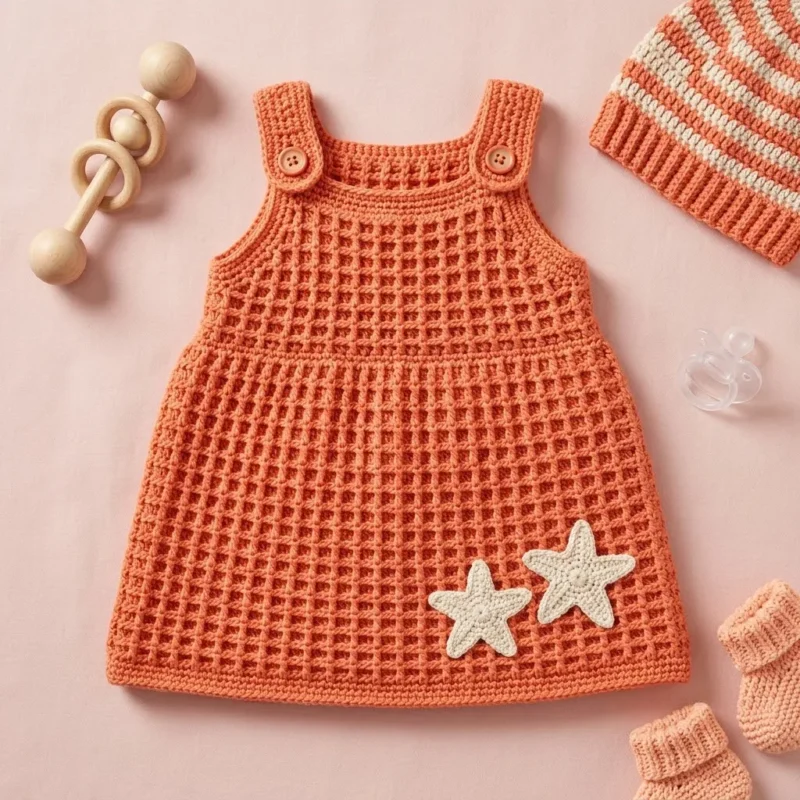 Coral Reef Baby Pinafore with Starfish Appliqués — photo 2