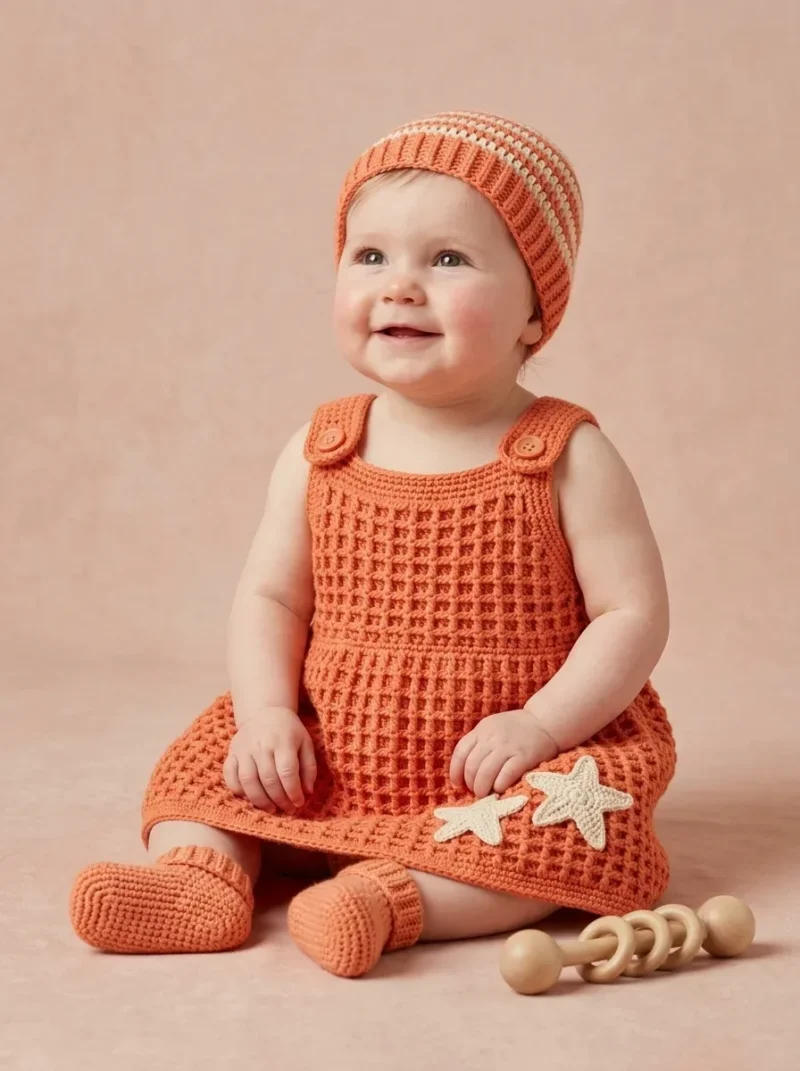 Coral Reef Baby Pinafore with Starfish Appliqués — photo 3